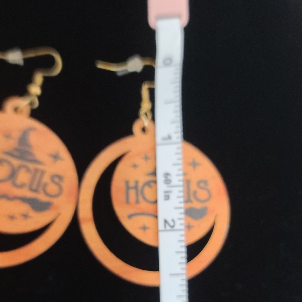 Hocus Pocus Enchanting Laser Cut Wooden Orange Moon Dangle Earrings NWT - Picture 5 of 5